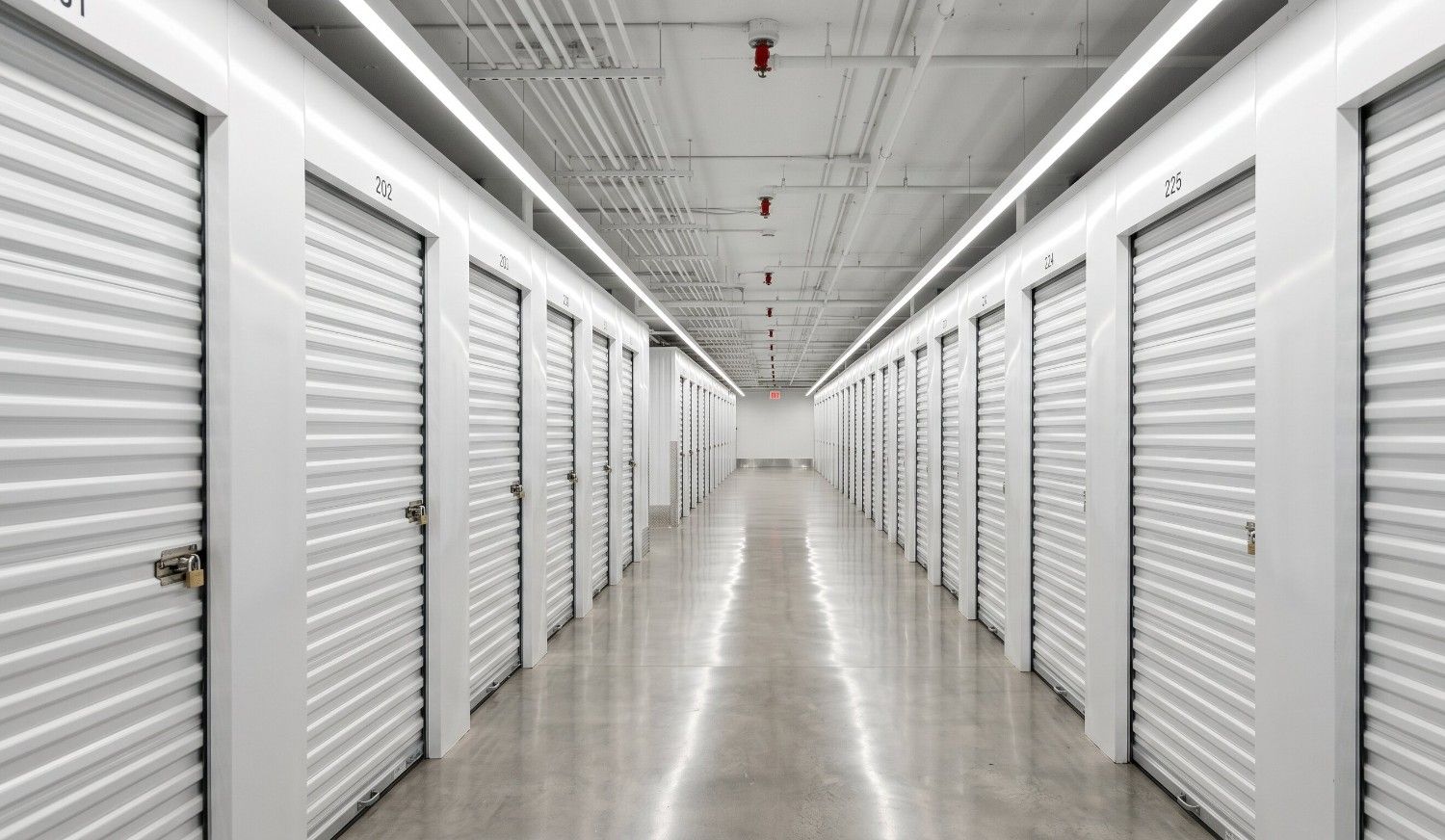 Clean interior corridor of a well-maintained climate-controlled self storage facility